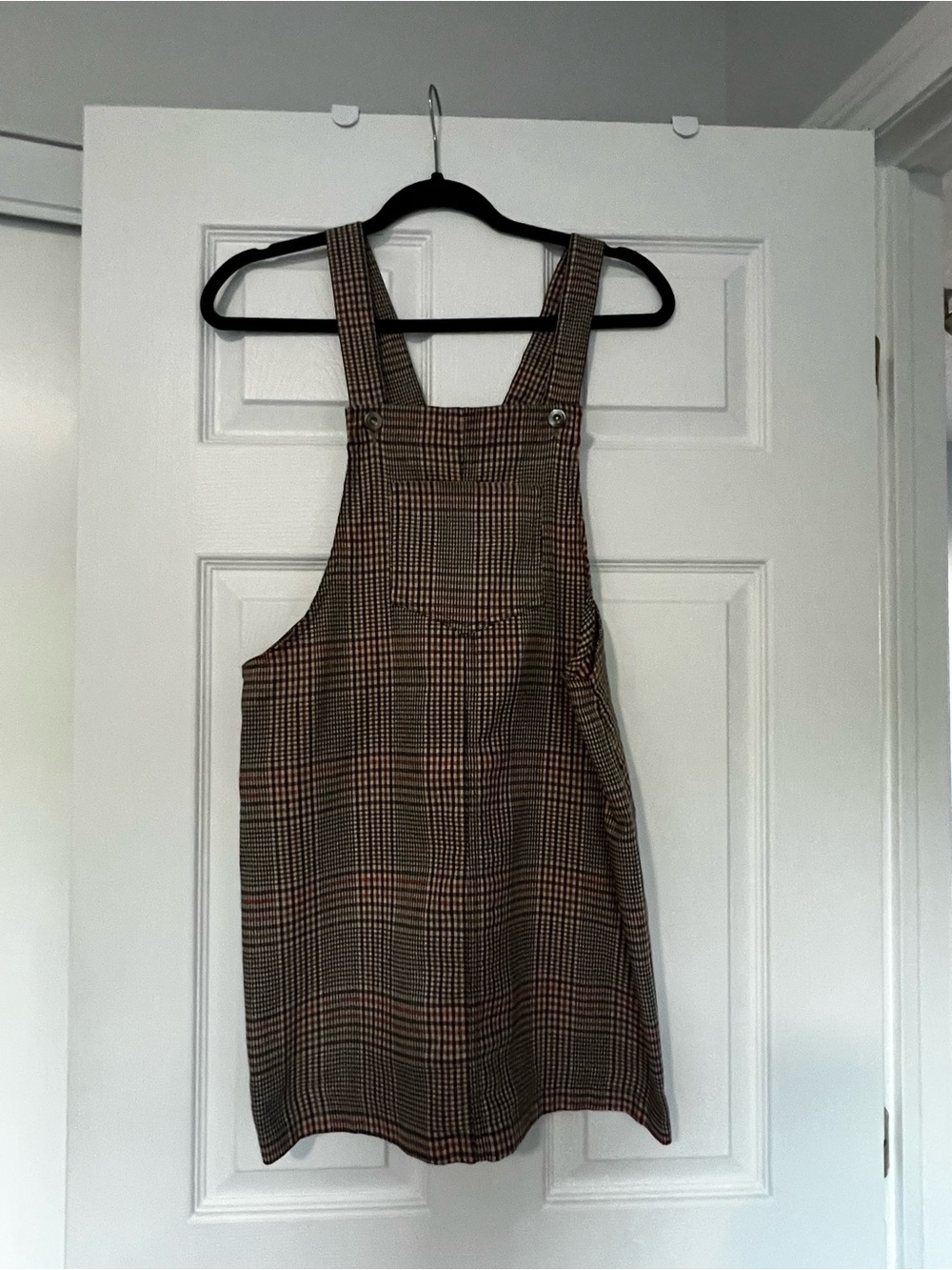 Plaid Overall Dress in Red, Tan & Black